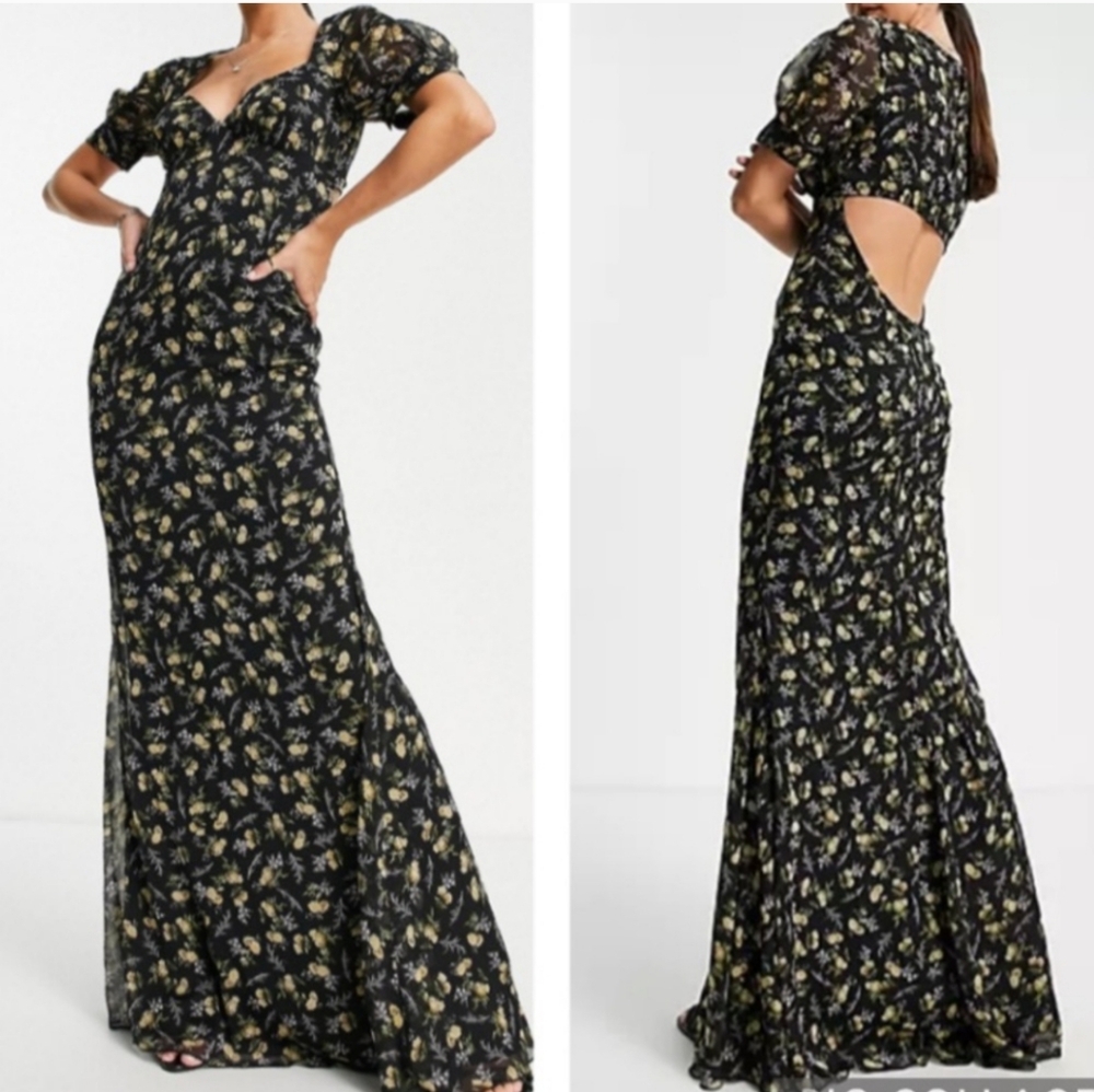 ASOS Design Bias Maxi Dress in Black Ditsy Print NWOT TALL